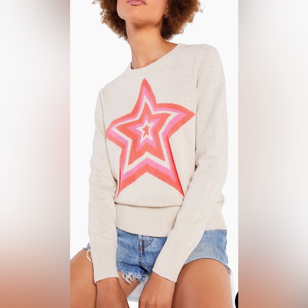 Lisa Todd Point Taken Crewneck Cotton Sweater in Tan Size S